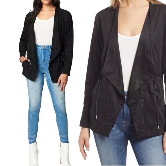 Blank NYC S NEW Faux Suede Drape Jacket In Black -Cascading Front MSRP $88 - Picture 1 of 10